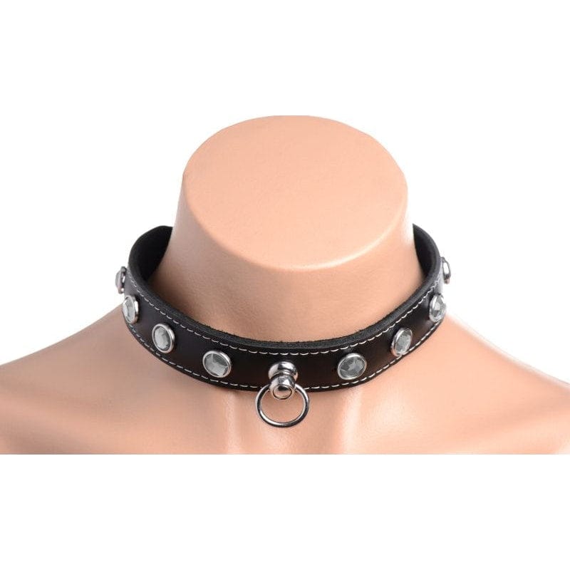 Bling Vixen Leather Choker with Clear Rhinestones Unisex Leather
