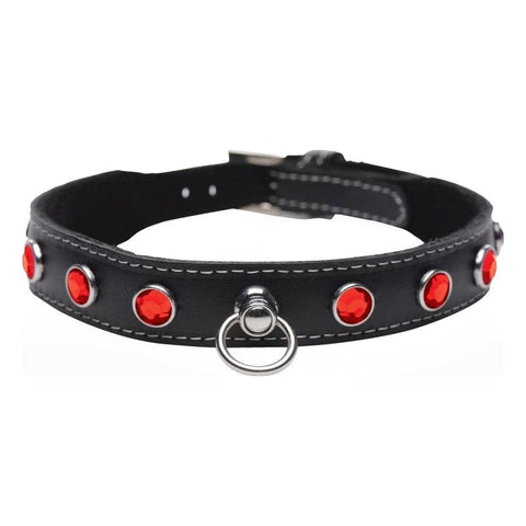 Bling Vixen Leather Choker with Red Rhinestones