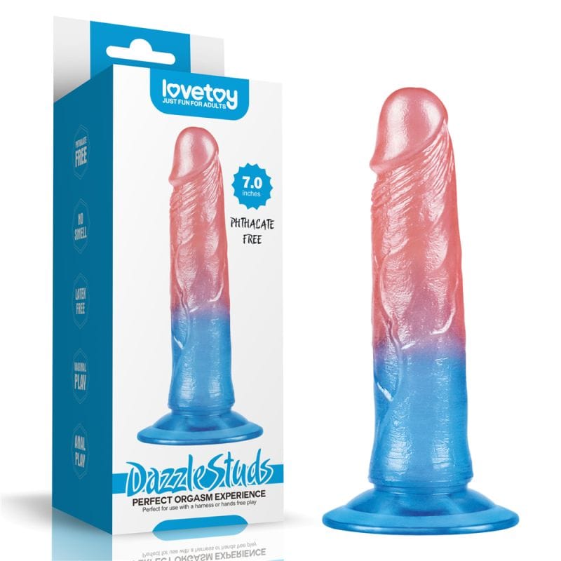Dazzle Studs Dildo 7 Inch Pink and Blue Vibrant Pleasure Toy > Dildos > Realistic Dildos