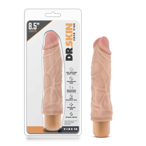 Dr Skin Cock Vibe 10 8.5 Inch Vibrating Cock in Beige DONGS Vibrating