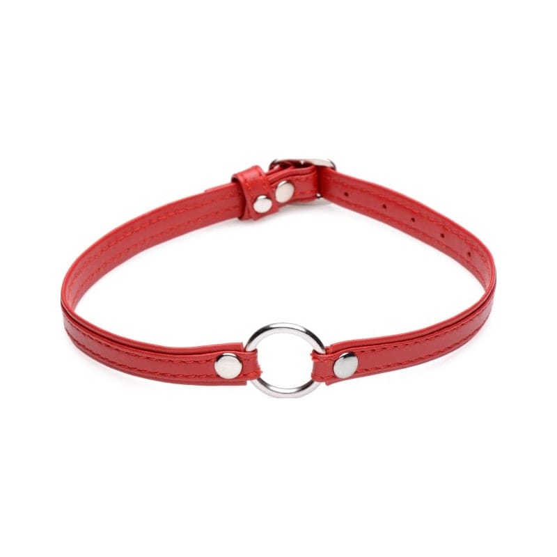 Fiery Pet Leather Choker with Silver Ring in Red Womens Leather