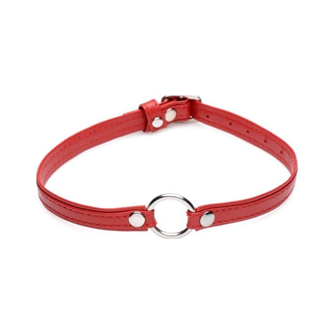 Fiery Pet Leather Choker with Silver Ring in Red Womens Leather
