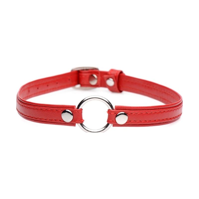 Fiery Pet Leather Choker with Silver Ring in Red > Clothes > Womens Leather