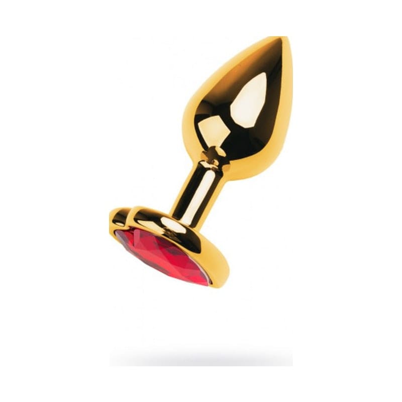 Gold Metal Anal Plug with Red Ruby Heart Crystal Small > Anal Range > Jewel Butt Plugs Main image