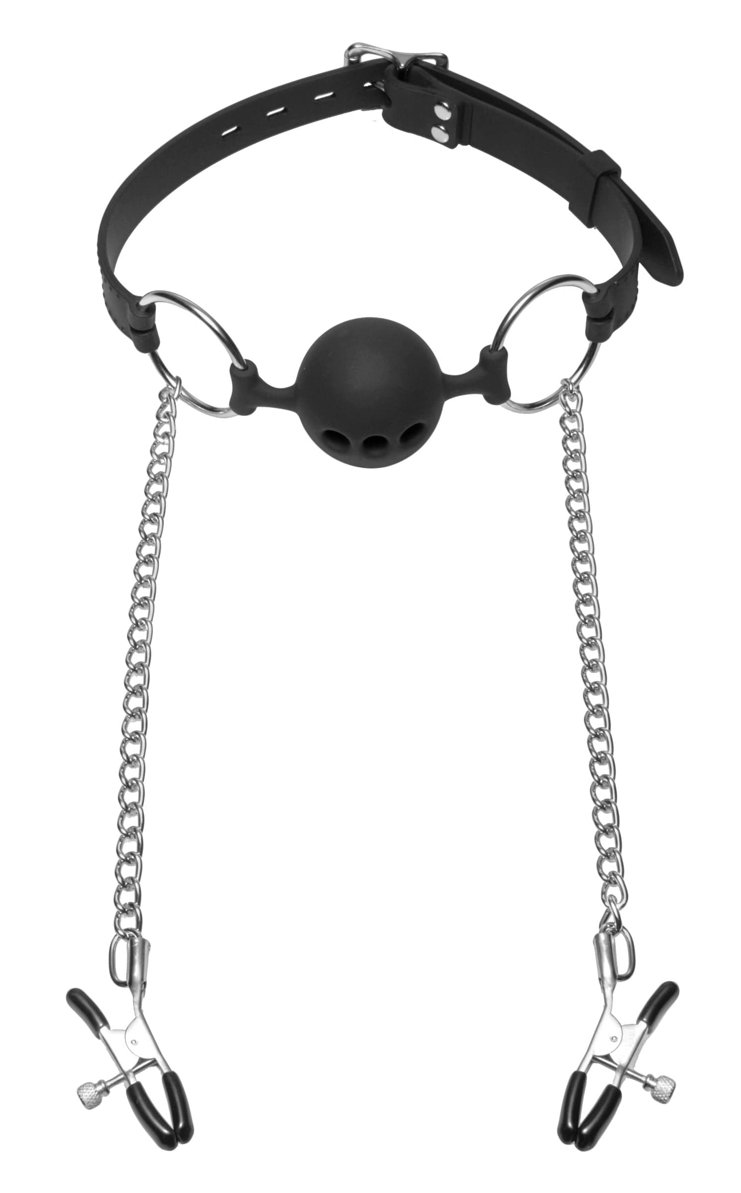 Hinder Breathable Silicone Ball Gag With Nipple Clamps > Bondage Gear > Gags and Bits Main image