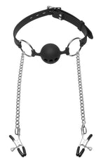 Hinder Breathable Silicone Ball Gag With Nipple Clamps > Bondage Gear > Gags and Bits