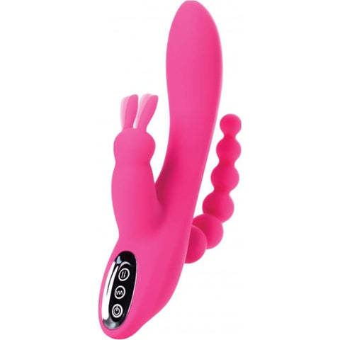 JOS Spanky Triple Stimulator 21CM Soft Silicone Vibrator Pink VIBRATORS-RABBIT-MULTI