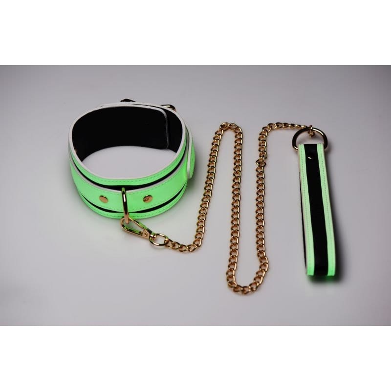 Kink in the Dark Glowing Collar and Lead Set Fluro Green > Bondage Gear > Collars & Leashes
