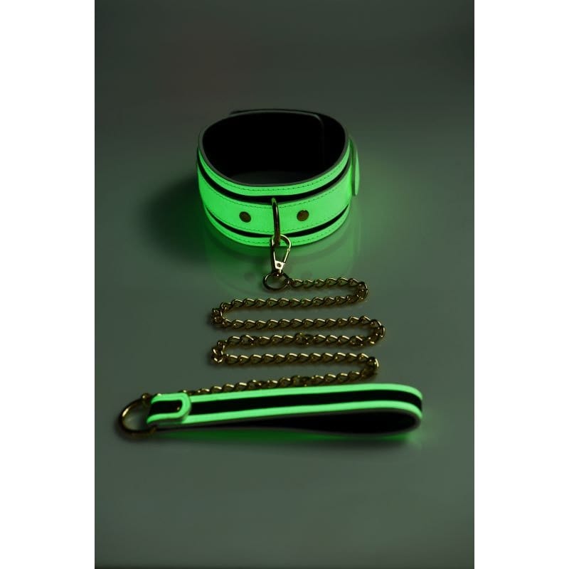 Kink in the Dark Glowing Collar and Lead Set Fluro Green > Bondage Gear > Collars