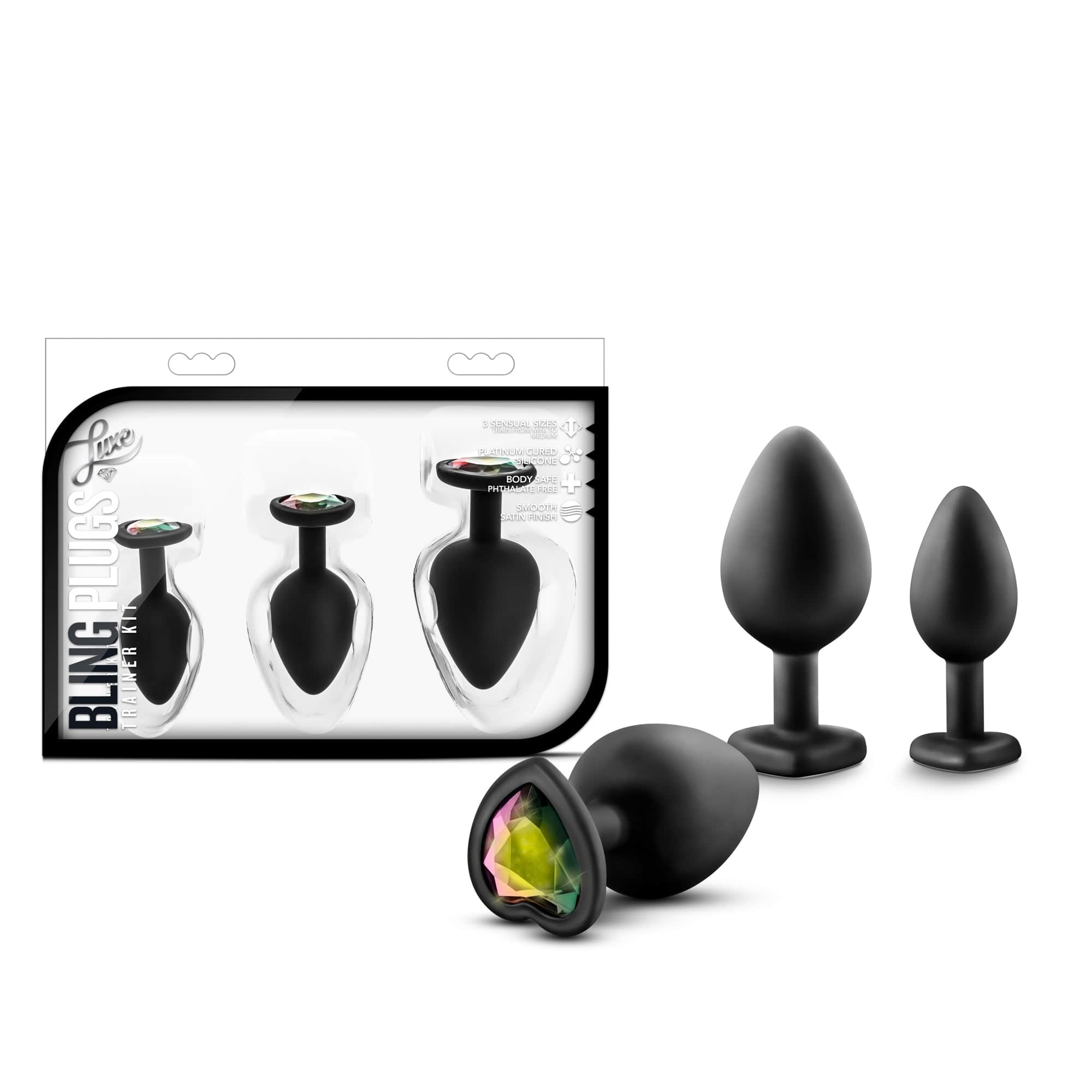 Luxe Bling Plugs Training Kit Black With Rainbow Gems 3 Sizes Secondary image