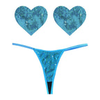 Mahi Mahi Blue Sequin G-String and Heart Pastie Set > Clothes > Pasties
