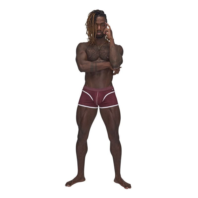 Male Power Sport Mesh Mini Shorts in Burgundy > Clothes > Mens Trunks