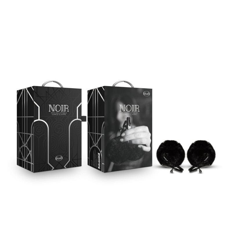 Noir Pom Adjustable Nipple Clamps Black Furry Nipple Clamps for Sensation Play