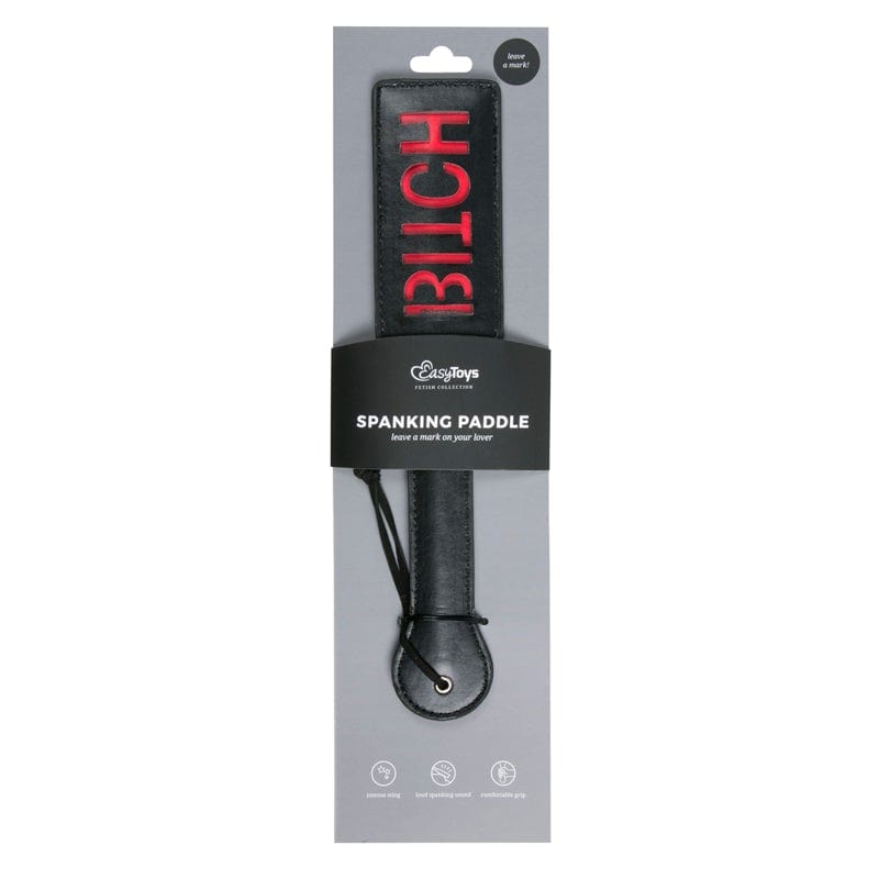 Vegan Leather Paddle - Black & Red - Imprints 'BITCH" > Bondage Gear > Paddles