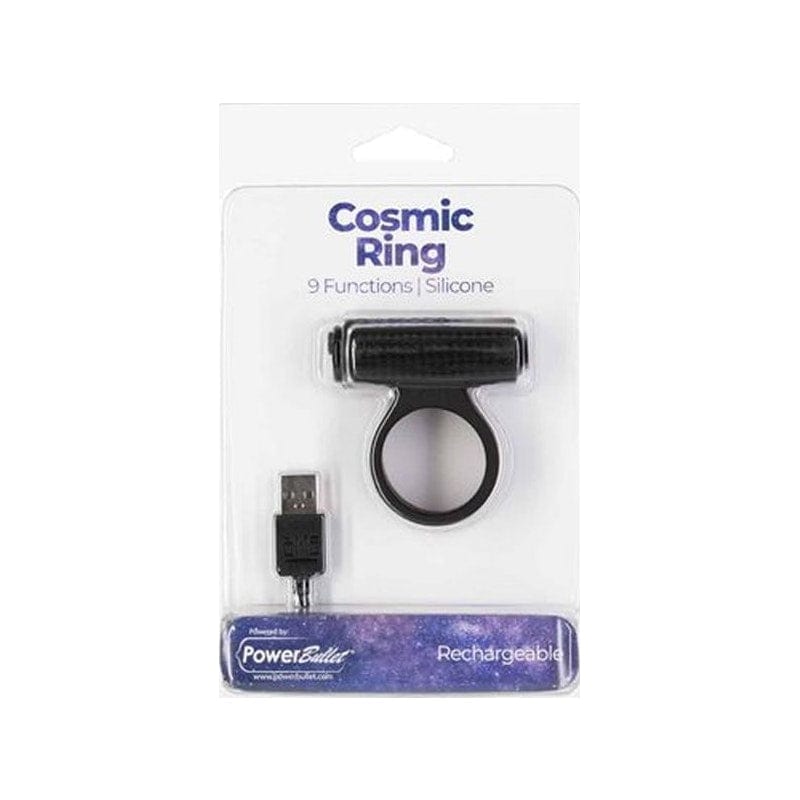 Power Bullet Cosmic Cock Ring w Bullet Black for Couples Cock Rings Vibrating