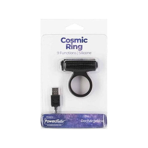 Power Bullet Cosmic Cock Ring w Bullet Black for Couples Cock Rings Vibrating