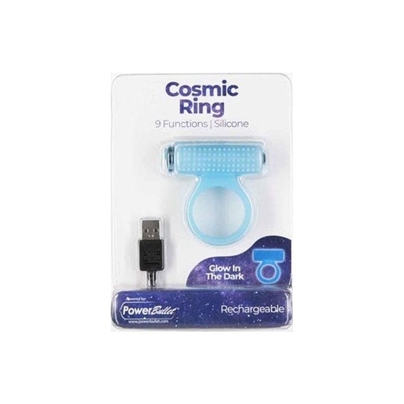 Power Bullet Cosmic Cock Ring w Bullet Glow in the Dark Cock Rings Vibrating