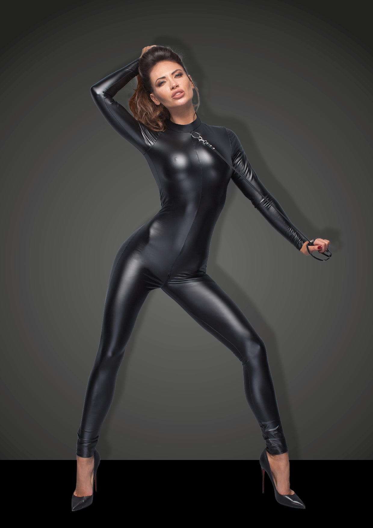 Power Wetlook Overall With Leash And Two Way Zipper Black > Clothes > Womens Harnesses