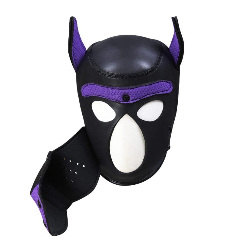 Puppy Play Mask in Purple Neoprene Rubber with Detachable Nose and Ears Masks