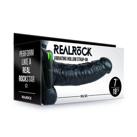 Realrock Vibrating Hollow Strapon with Balls 18cm Black STRAP-ONS