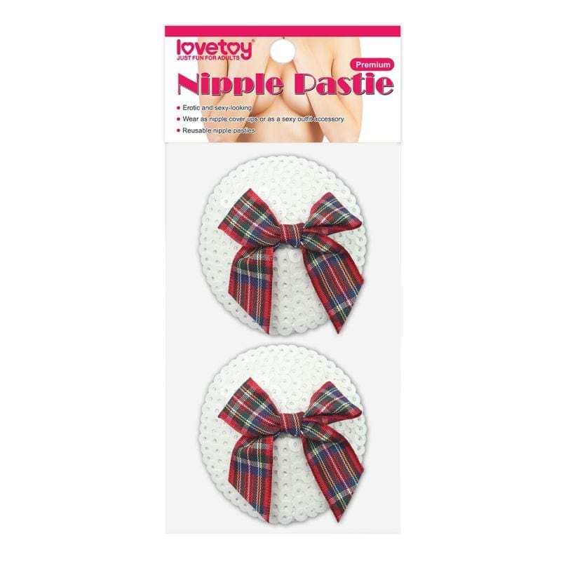 Reusable Sequin Round Nipple Pasties with Tartan Bow Secondary image