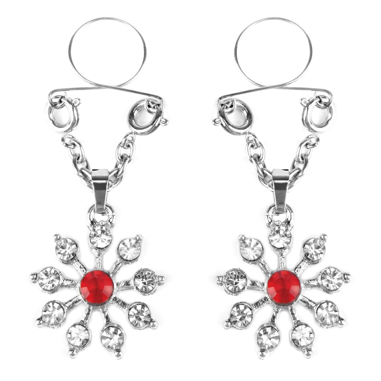 Ruby and Diamond Star Nipple Jewellery with Adjustable Rings Red Nipple Clips