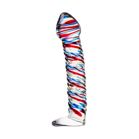 Sexus Glass Dildo Stripes with Base Blue and Red 16cm DONGS Glass