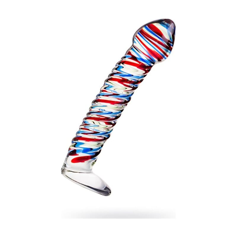 Sexus Glass Dildo Stripes with Base Blue and Red 16cm > Glass > Dildos Main image