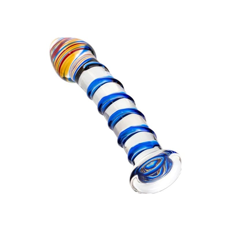 Sexus Glass Dildo with Blue Swirls 18cm DONGS Glass