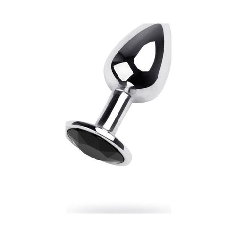 Silver Metal Anal Plug with Black Gem Small > Anal Range > Jewel Butt Plugs