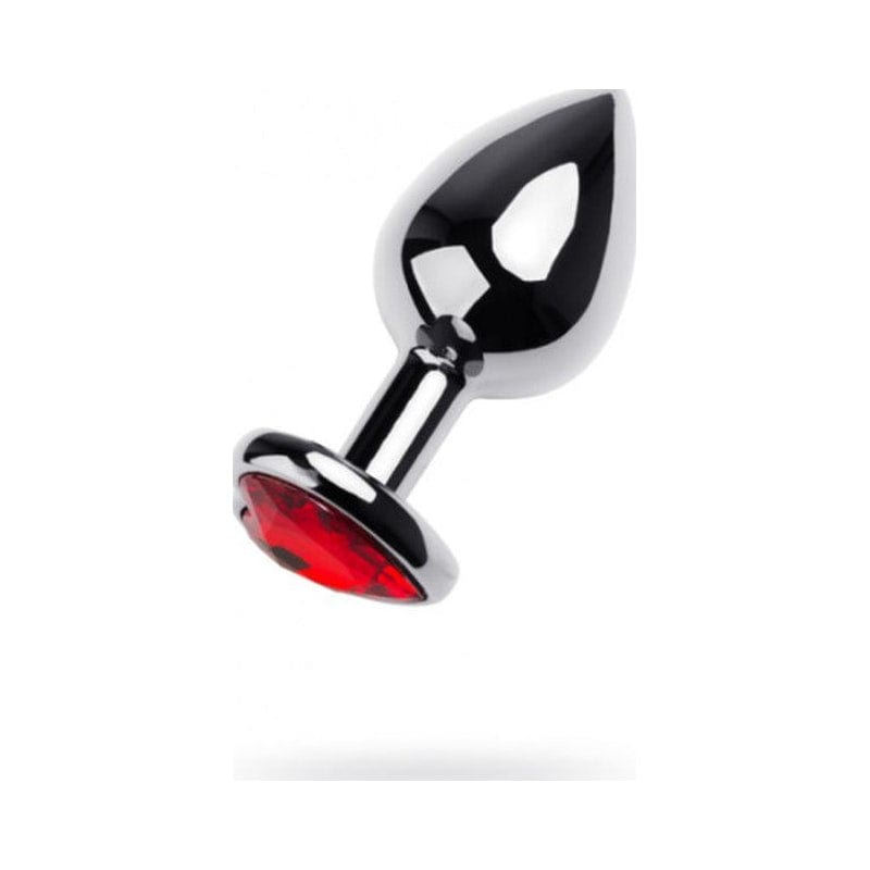 Silver Metal Anal Plug with Red Ruby Heart Crystal Medium > Anal Range > Jewel Butt Plugs