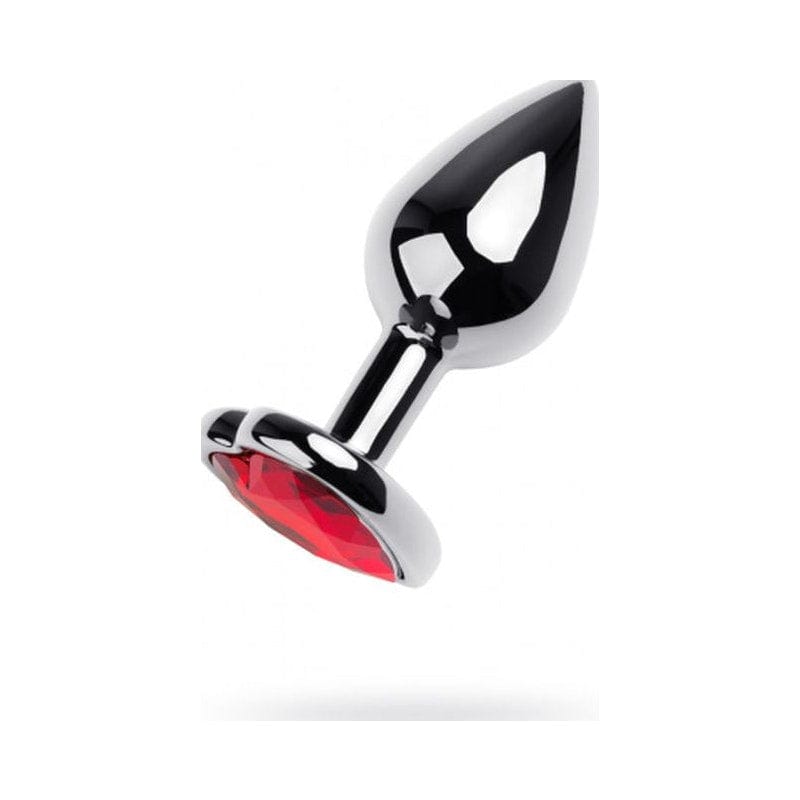 Silver Metal Anal Plug with Red Ruby Heart Gem Small > Anal Range > Jewel Butt Plugs