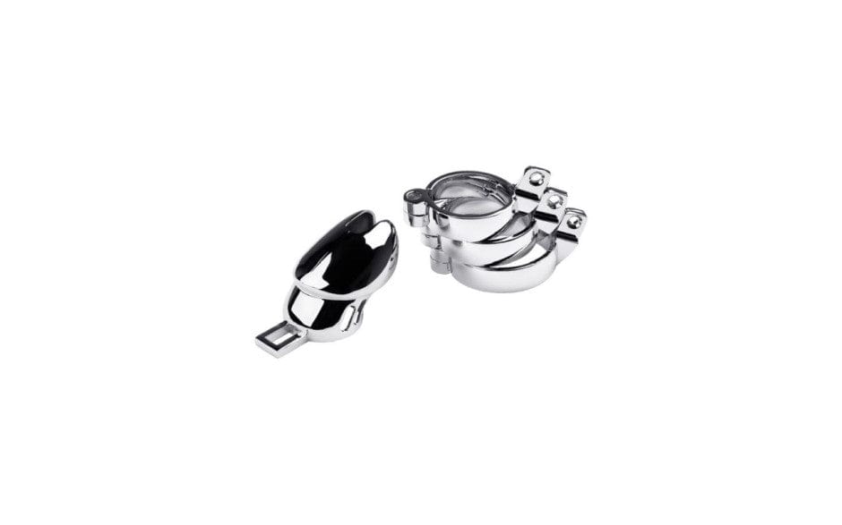 Silver Metal Chastity Cage Adjustable for Enhanced Dominance and Surrender Ball Stretcher