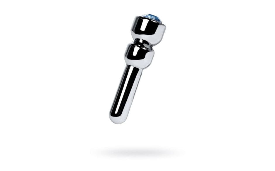 Silver Metal Urethral Plug with Sapphire Rhinestone Small > Sex Toys For Men > Sounding Rods