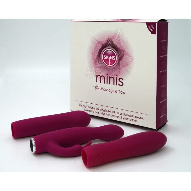 Skins Minis Massage A Trois Pleasure Set – 3 Interchangeable Covers Bullet Vibrator > Vibrators > Mini Vibrators