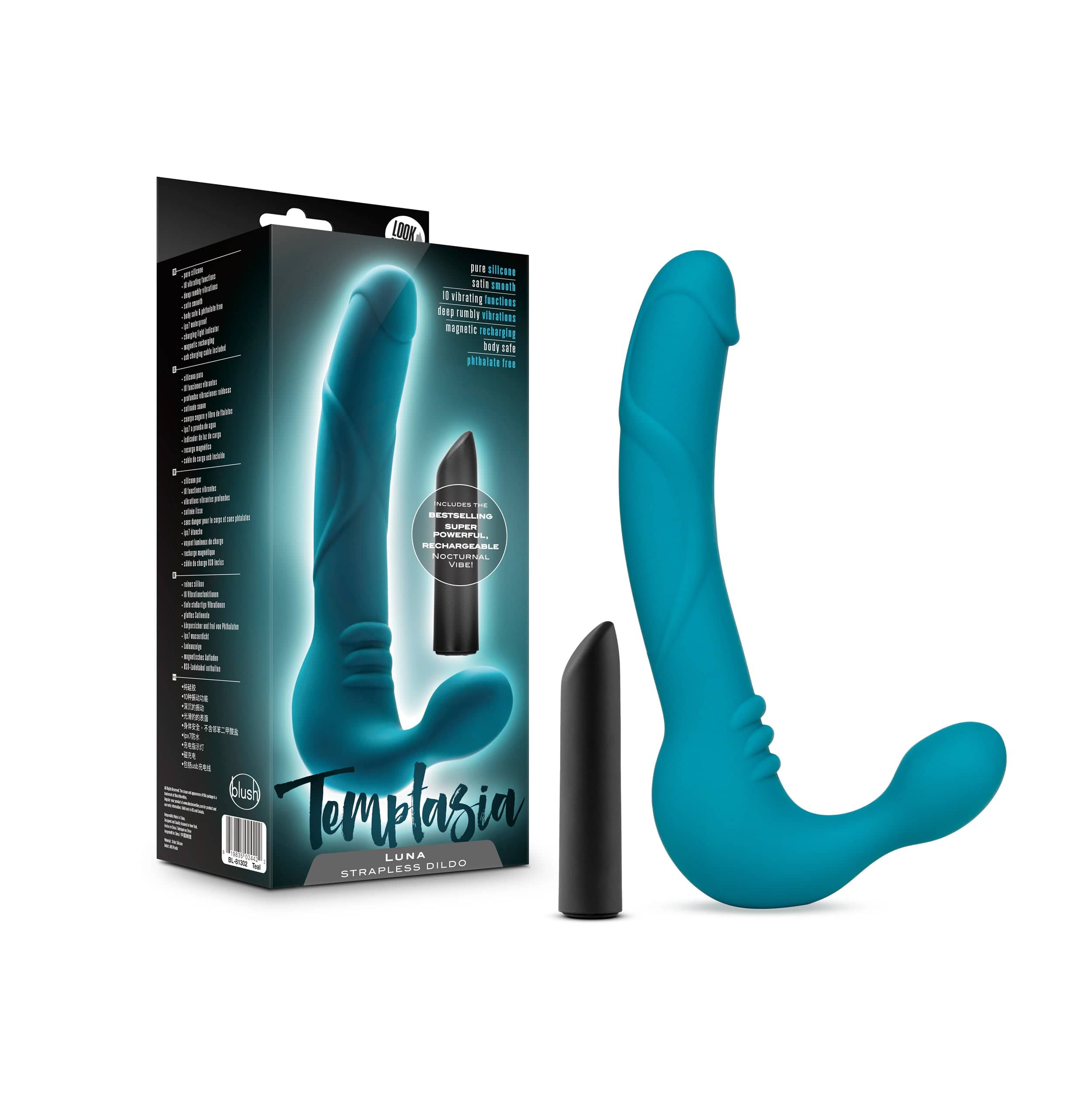 Temptasia Luna Strapless Silicone Dildo in Teal > Dildos > Strapless Strap Ons Main image