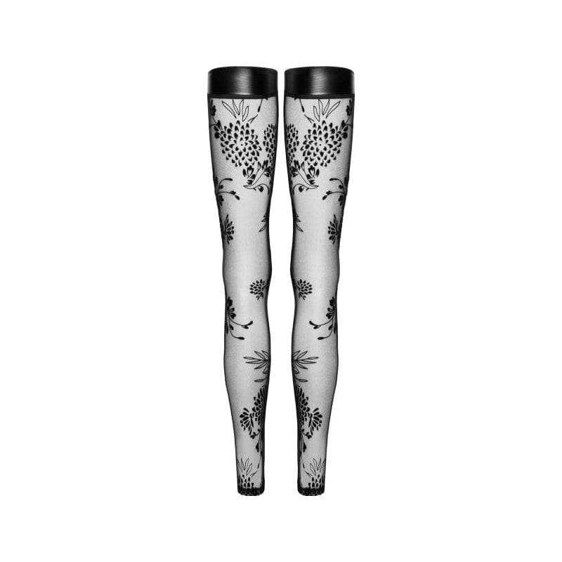 Tulle Stockings w Patterned Flock Embroidery & Power Wetlook Band > Clothes > Hosiery > Stockings