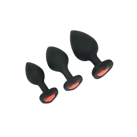 WhipSmart Heartbreaker Three Piece Silicone Crystal Heart Anal Training Set Butt Plugs