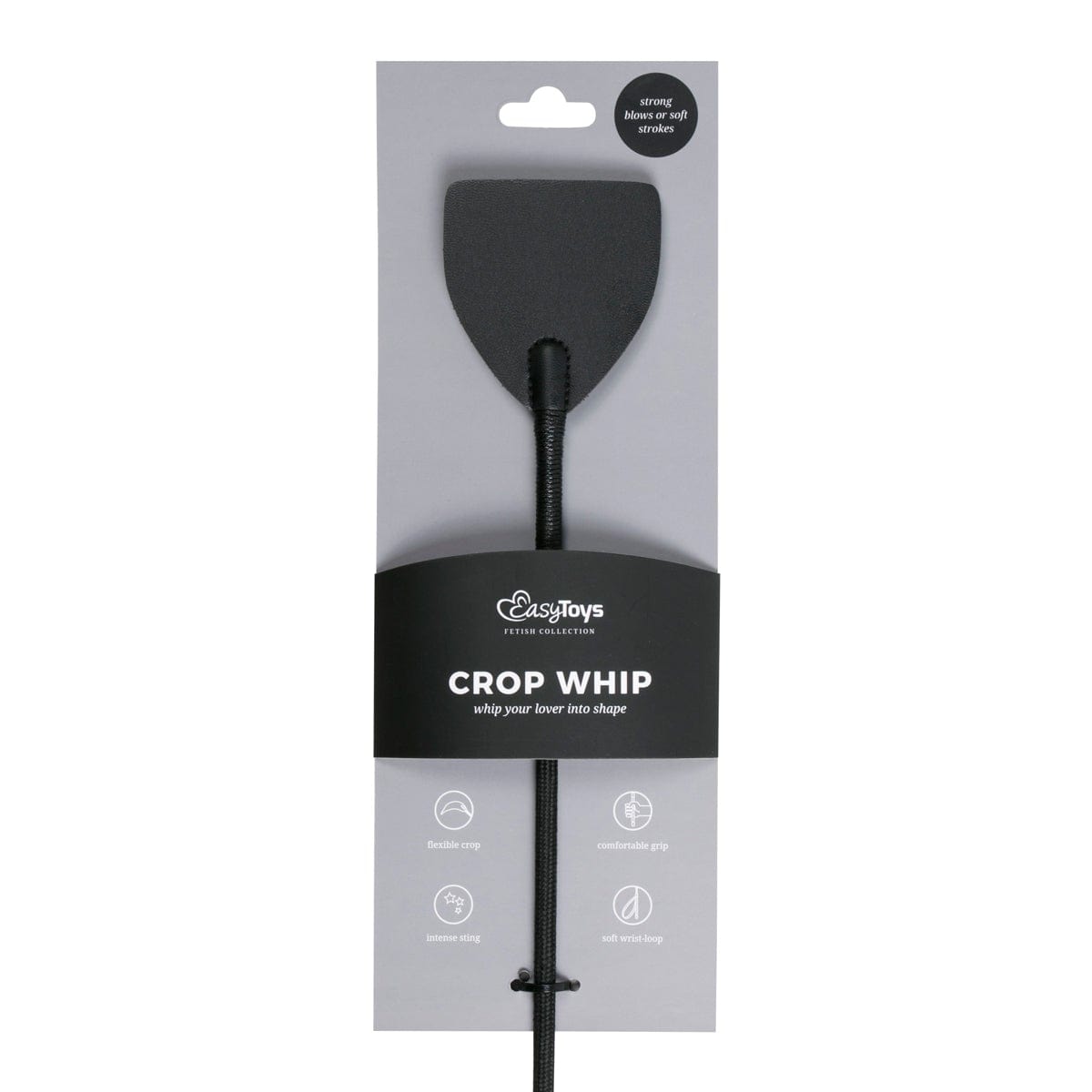Wide Crop Whip in Black Leather for S and M Play Whips & Paddles