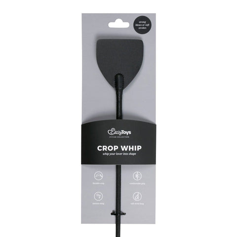 Wide Crop Whip in Black Leather for S and M Play Whips & Paddles