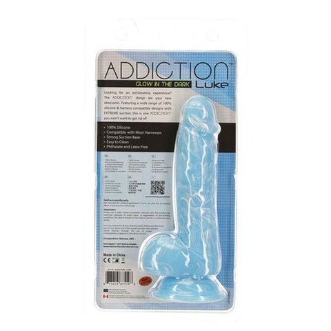 Luke 7.5 Inch Glow in the Dark Dildo with Balls Blue DONGS