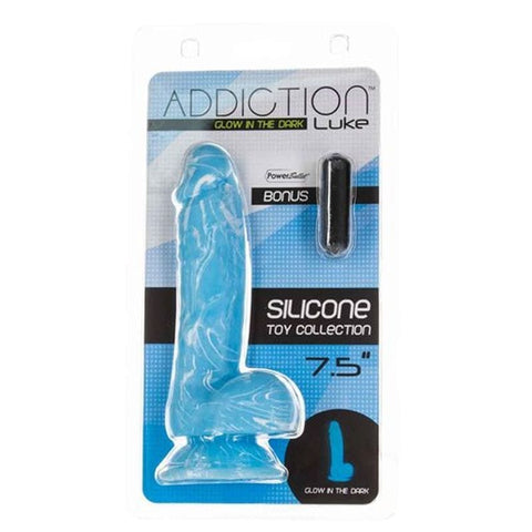 Luke 7.5 Inch Glow in the Dark Dildo with Balls Blue DONGS