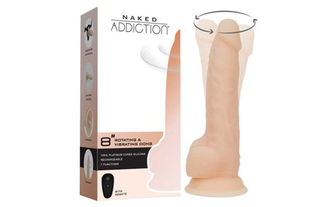 Rotating 8 Inch Vibrating Dildo with Remote in Vanilla DONGS Vibrating
