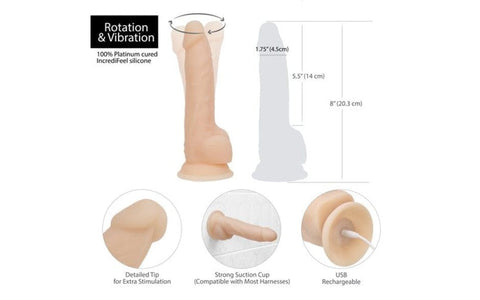 Rotating 8 Inch Vibrating Dildo with Remote in Vanilla DONGS Vibrating