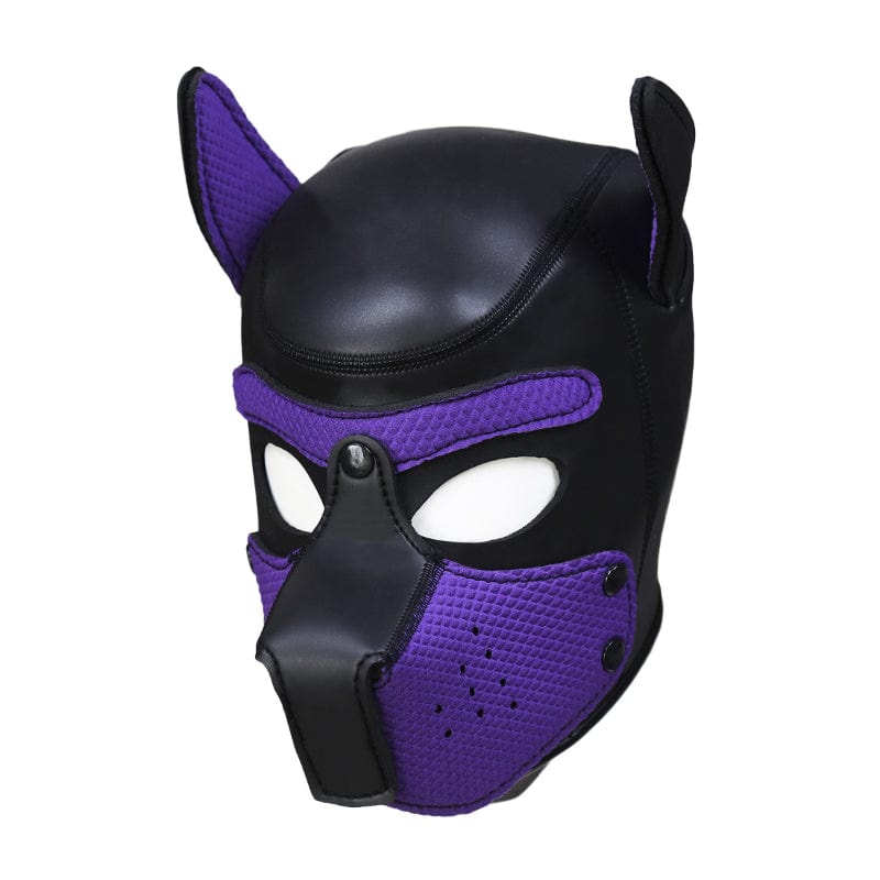 Puppy Play Mask in Purple Neoprene Rubber with Detachable Nose and Ears Masks