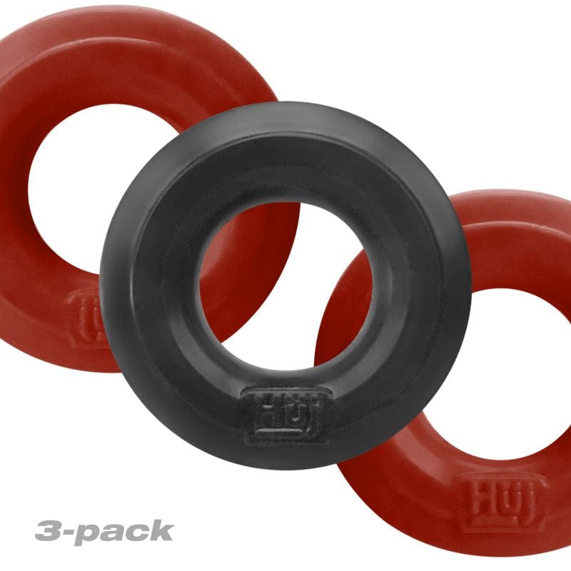 3 Piece Cock Rings by Hunky Junk in Red and Tar Ice Cockrings