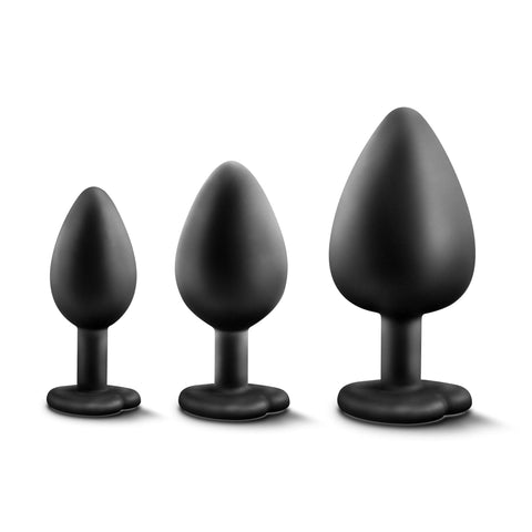 Luxe Bling Plugs Training Kit Black With Rainbow Gems 3 Sizes Butt Plugs