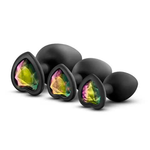 Luxe Bling Plugs Training Kit Black With Rainbow Gems 3 Sizes Butt Plugs