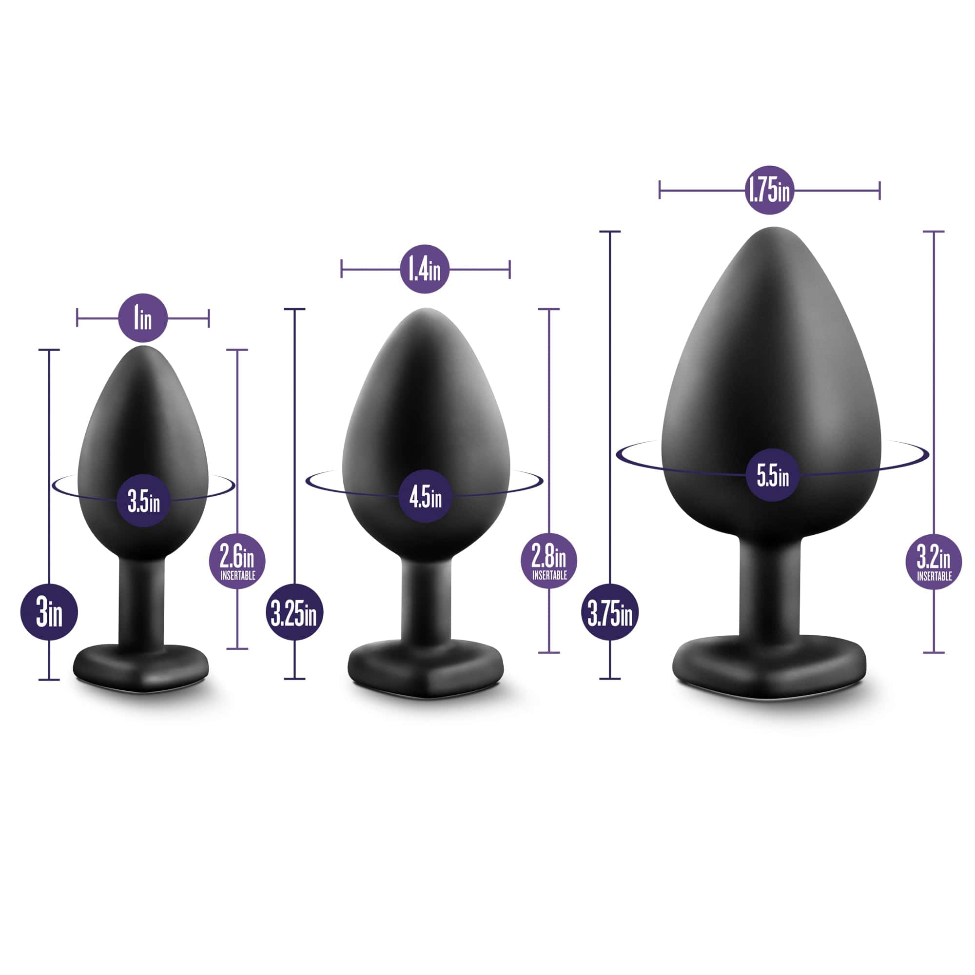 Luxe Bling Plugs Training Kit Black With Rainbow Gems 3 Sizes > Anal Range > Butt Plug Kits