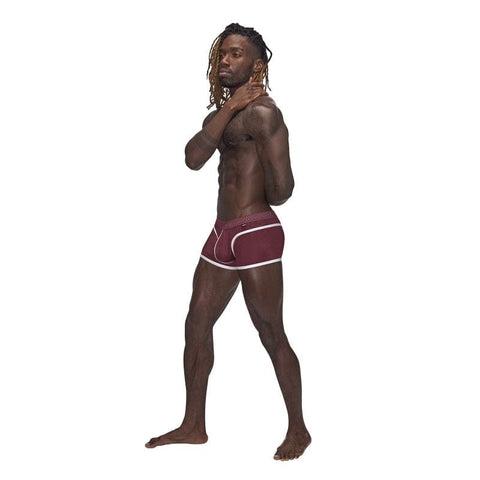 Male Power Sport Mesh Mini Shorts in Burgundy for Men Mens Trunks